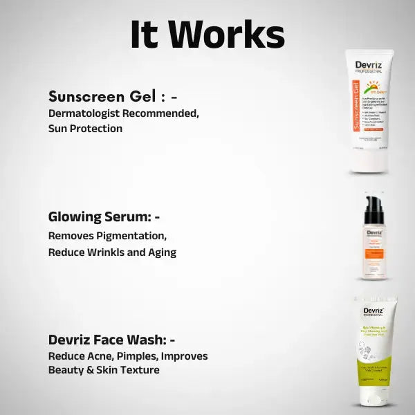Face wash, Day Serum, And Sunscreen - Combo Kit Devriz Healthcare