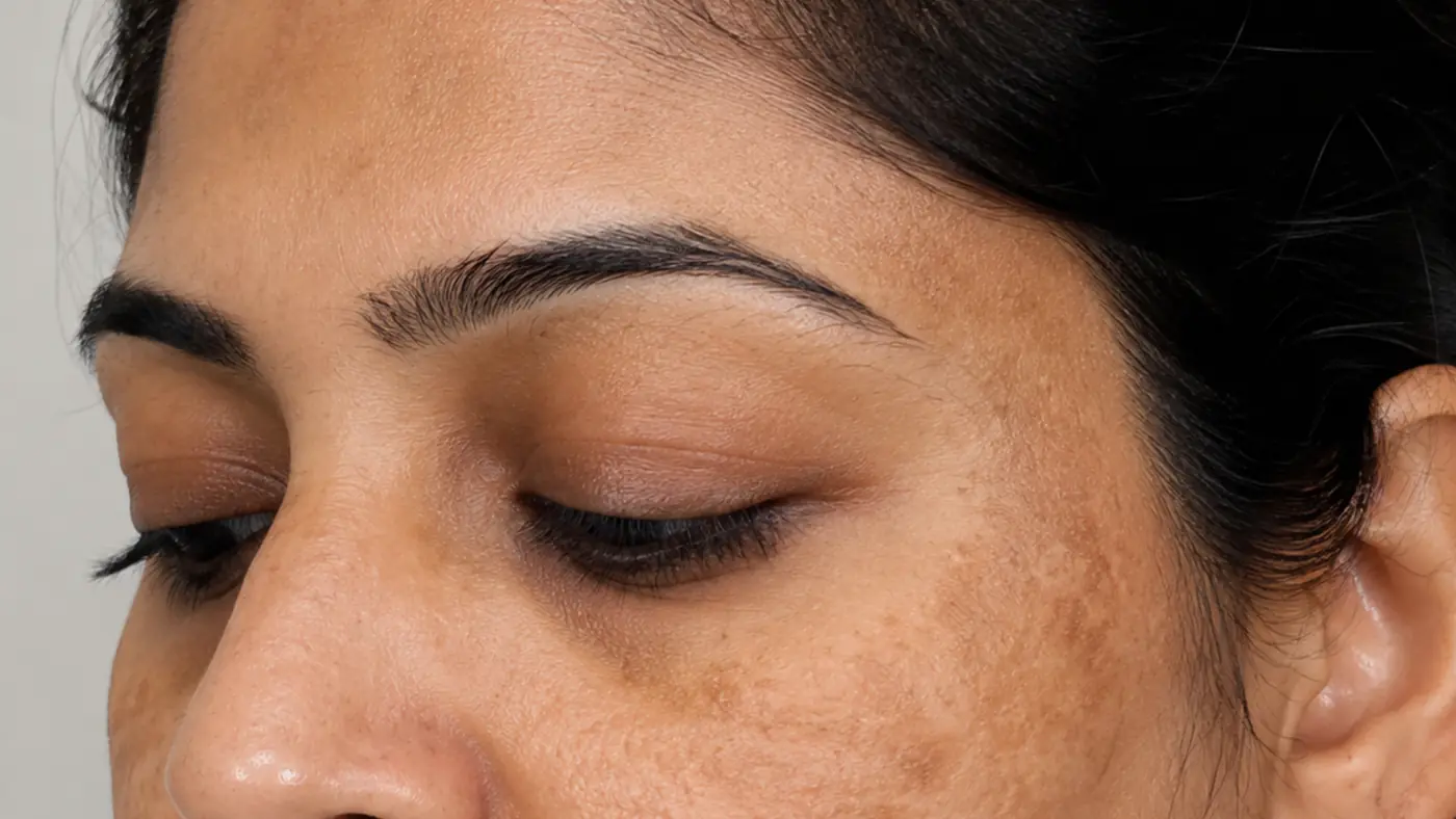 Close-up of pigmentation, dull skin tone on a face