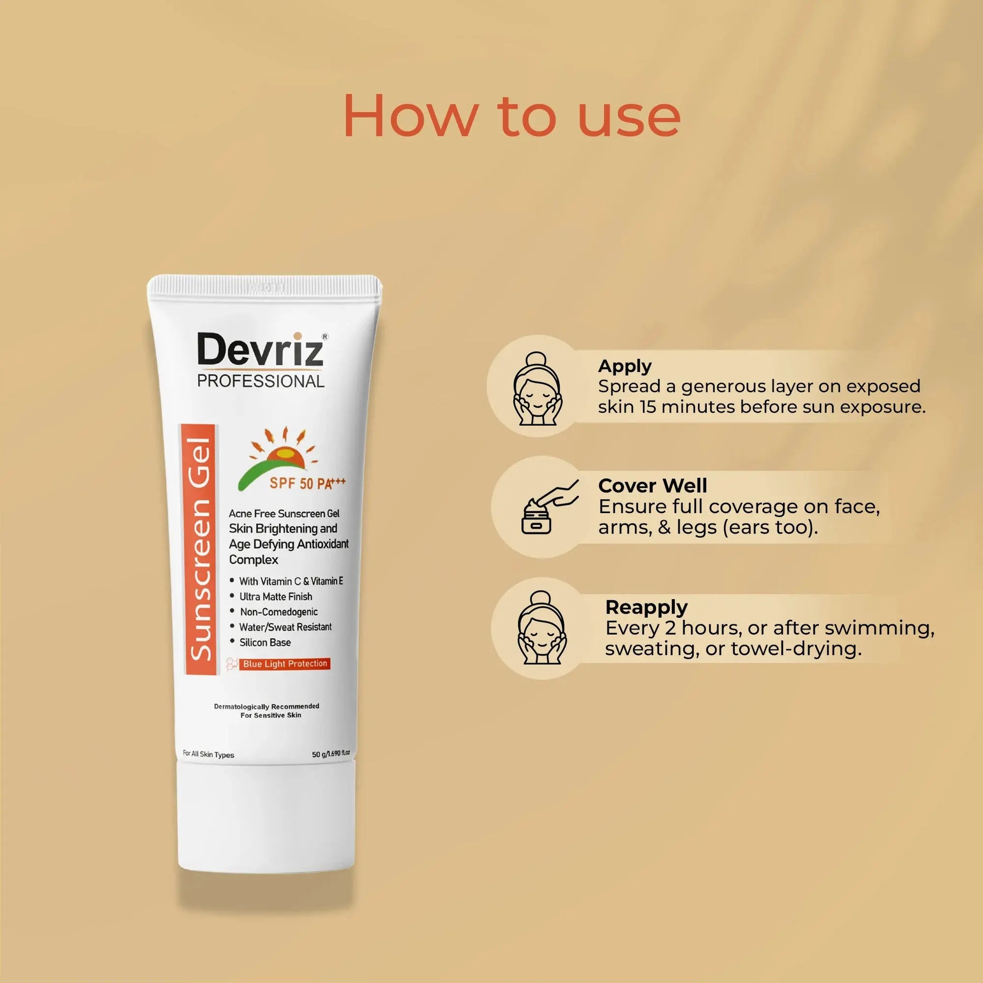 Sunscreen SPF 50 P+++ Gel Devriz Healthcare
